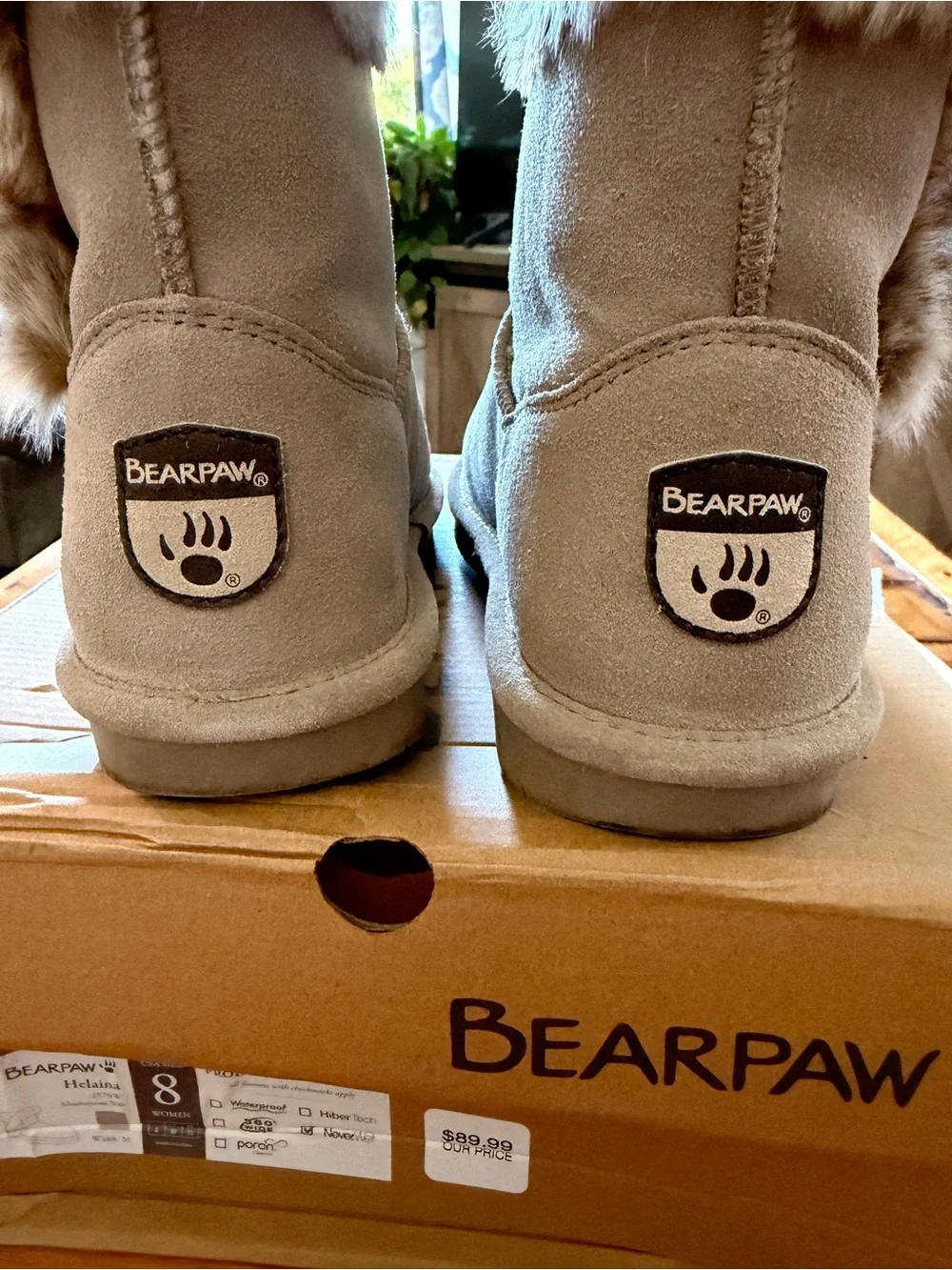 Bearpaw Helaina NeverWet Suede Boots Women’s Size 8 Mushroom Worn Once w/ Box